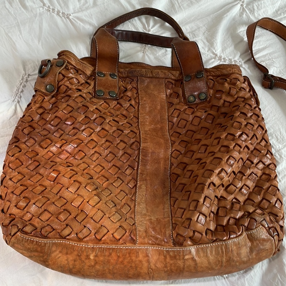 Langellotti genuine leather bag basket weave